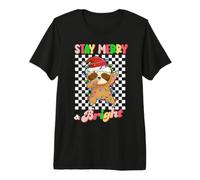 Dabbing Sloth Stay Merry And Bright Christmas Groovy Xmas Maglietta Premium