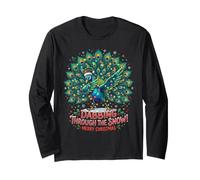 Dabbing Through The Snow Funny Peacock Christmas Bird Maglia a Manica