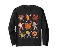 Dabbing Turkey Santa Pilgrim Thanksgiving Graphic Funny Dab Maglia a Manica