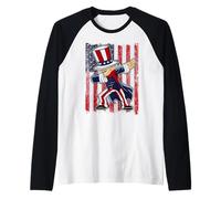 Dabbing Uncle Sam America Flag Patriotic 4th of July Maglia con Maniche Raglan
