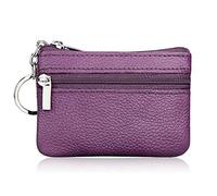 Dabixx - Borsello portamonete e portachiavi con zip, da uomo, in vera pelle, morbido, colore: viola
