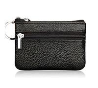 Dabixx - Borsello portamonete e portachiavi con zip, in vera pelle, morbido, unisex, colore: nero