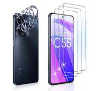 Dabuu Vetro Temperato per Realme C55, 3 Pezzi Pellicola Protettiva + 3 Pezzi Protezione Fotocamera Pellicola HD Durezza 9H Anti-Graffio Proteggi Schermo Lens Film Screen Protector