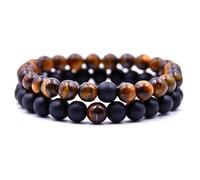 DAC Bracciale Uomo 2 pezzi Con Pietre Naturali Braccialetto Scatola Regalo Fidanzato Donna Chakra con Vere Pietre Naturali Tibetano Yoga Gioielli (EYE + NERO)