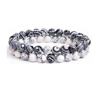 DAC Bracciale Uomo 2 pezzi Con Pietre Naturali Braccialetto Scatola Regalo Fidanzato Donna Chakra con Vere Pietre Naturali Tibetano Yoga Gioielli (GrIgio + Bianco)