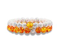 DAC Bracciale Uomo 2 pezzi Con Pietre Naturali Braccialetto Scatola Regalo Fidanzato Donna Chakra con Vere Pietre Naturali Tibetano Yoga Gioielli (Ambra + Bianco)