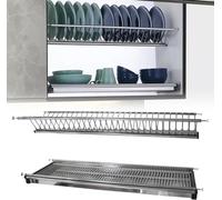 DACAN PROTECTION SCOLAPIATTI in acciaio inox 18/10 con vaschetta e portabicchieri 96 cm per pensile da 100 cm, griglia portapiatti, Elegante e Funzionale