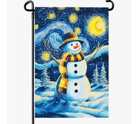 Dacawin Bandiera da giardino invernale con Babbo Natale pupazzo di neve bandiere da cortile Van Gogh bandiere da cortile arte notte stellata cielo luna banner da parete Natale pino blu campo di neve