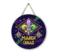 Dacawin Mardi Gras - Appendiabiti per porta di ingresso, motivo Fleur De Lis, con maschera viola, per carnevale, portico, decorazione per feste in casa, 30,5 x 30,5 cm
