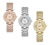 Dacdyi 3Pcs Donne Signore Orologi di Lusso All'ingrosso Fiore Diamante Bracciale Orologio Quadrante Rotondo Analogico Quar, Argento