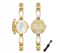 Dacdyi Elegante orologio da donna con cinturino in cristallo e cinturino a flip, orologio da polso al quarzo impermeabile con quadrante Fritillary nascosto, Oro