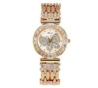 Dacdyi Orologio da polso analogico al quarzo con cinturino in acciaio inossidabile con farfalla e cristalli, per donne e ragazze, Oro, Elegante