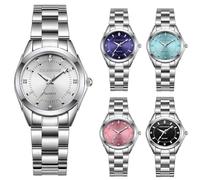 Dacdyi Orologio da polso analogico al quarzo da donna, casual, alla moda, con diamanti sintetici, Argento