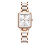 Dacdyi Orologio da polso nero elegante da donna, impermeabile, al quarzo, bianco, vintage, con quadrante rettangolare, bianco
