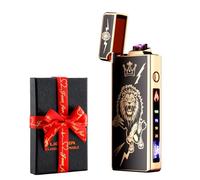 dachance Accendino elettrico personalizzato personalizzato regalo elettrico antivento USB ricaricabile doppio arco per campeggio regalo di San Valentino (leone)