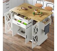 DACHETOU Armadietto da cucina bianco 90 x 150 cm, carrello da portata portatile, con ruote, quattro ante (due ante in vetro), ripiani regolabili in altezza, due cassetti