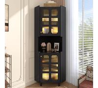DACHETOU Armadio angolare laccato multifunzionale, nero, pannello in MDF con superficie verniciata, per soggiorno, libreria, bagno, camera da letto, sala da pranzo