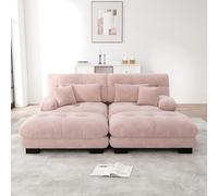 DACHETOU Cloud - Divano angolare in ciniglia, 2 cuscini lombari, 2 cuscini decorativi, divano imbottito con braccioli larghi, 2 ottomani in ciniglia rosa, per soggiorno