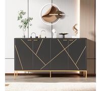 DACHETOU Credenza 80 x 150 x 40 cm a quattro ante con piedini in metallo, design lineare, decorazione linea metallica, colore nero e oro