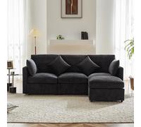 DACHETOU Divano a tre posti in ciniglia, divano a quattro posti, design moderno, divano ad angolo a forma di L, con poggiapiedi, adatto per appartamenti grigio