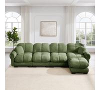 DACHETOU Divano angolare modulare a forma di L a 4 posti, in ciniglia, con pouf mobile, design trapuntato fine, morbido e di supporto, schienale ergonomico, facile da montare, verde