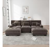 DACHETOU Divano angolare modulare - Divano cloud a forma di U oversize per soggiorno, ciniglia marrone, sedile profondo, divano letto trasformabile con ottomano