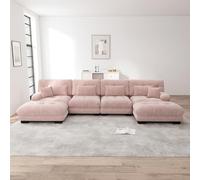 DACHETOU Divano angolare modulo 4 posti divano a forma di U per soggiorno, comodi divani cloud con pouf mobile, combinazione fai da te, ciniglia rosa