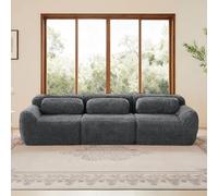 DACHETOU Divano basso a 3 posti, grigio, tessuto di peluche premium, base modulare, antiscivolo, nessun montaggio, con cuscino, supporto ergonomico, schiuma altamente elastica