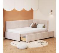 DACHETOU Divano letto imbottito 90 x 200 cm, con 2 grandi cassetti e rete a doghe, tessuto di velluto delicato sulla pelle, colore beige, senza materasso