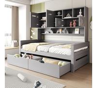 DACHETOU Divano letto in legno, 90 x 200 cm, vano portaoggetti multifunzionale, grande cassetto, letto singolo e giovani, rete a doghe, grigio (senza materasso)