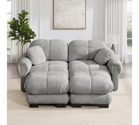 DACHETOU Divano modulare a 2 posti in ciniglia a forma di U, design trapuntato fine, cuscino spesso, morbido e di supporto, con pouf mobile, facile da montare, adatto per soggiorno, grigio chiaro