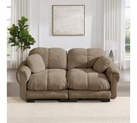DACHETOU Divano modulare in ciniglia a 2 posti, design trapuntato fine, stile elegante, cuscino spesso, morbido e di supporto, schienale ergonomico, facile da montare, adatto per soggiorno, marrone