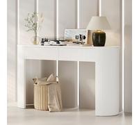 DACHETOU Elegante consolle bianco 33 x 76 x 120 cm con cassetti per l'ingresso, lato laterale con frontale curvo e poggiapiedi regolabili