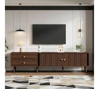 DACHETOU Grande mobile per TV, 180 x 40 x 46,5 cm, effetto legno di noce, con due cassetti, due ante a rotelle e 7 piedi, basso, mobile da soggiorno, supporto per TV