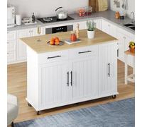 DACHETOU Isola cucina bianca 90 x 120 cm con Drop Leaf, Storage Cart con 3 scomparti Pull Out Cabinet Organizer, Rack Internal Storage Rack, Rolling Cart su ruote con portasciugamani, 2 cassetti