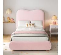 DACHETOU Letto imbottito 90 x 200 cm, letto singolo, lettino funzionale idraulico con rete a doghe, testiera e ampio spazio di archiviazione, testiera imbottita, bouclé, rosa, senza materasso