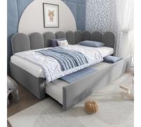 DACHETOU Letto imbottito per il giorno, 90 x 200 cm, con letto estraibile 90 x 190 cm e rete a doghe, in velluto, senza materasso