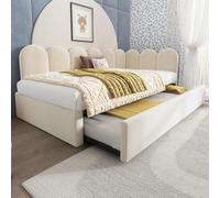 DACHETOU Letto imbottito per il giorno, 90 x 200 cm, divano letto con letto estraibile 90 x 190 cm, lettino con rete a doghe, velluto, senza materasso