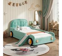 DACHETOU Letto per auto con scivolo e scala, 90 x 200 cm, morbido letto imbottito, montaggio a sinistra/destra, con protezione anticaduta per la cameretta dei bambini, senza materasso