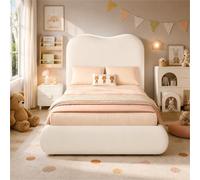 DACHETOU Letto singolo imbottito, 90 x 200 cm, letto funzionale idraulico, letto con rete a doghe, testiera e grande capienza, testiera imbottita in velluto, senza materasso (beige 1)
