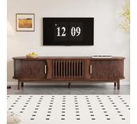 DACHETOU Mobile TV a basso bordo marrone, 165 x 39,5 x 46 cm, piatto per TV marrone con anta scorrevole, con porta cava pieghevole verso il basso, con gambe di supporto