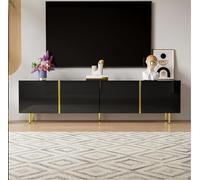 DACHETOU Mobile TV nero lucido con 4 ante, moderno e semplice, in combinazione di colori nero/oro