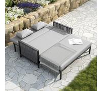 DACHETOU Mobili da giardino per 2 persone, divano da giardino, divano per il tempo libero, lettino per esterni, grigio, schienale regolabile (5 livelli, 0-65°), poggiapiedi retrattile