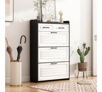 DACHETOU Scarpiera con scarpiera girevole, 80 x 130 cm, bianco+nero, composto da tre grandi alette e due cassetti, scarpiera in legno