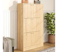 DACHETOU Scarpiera in legno, 70 x 120 cm, design a tre porte, grande capacità, ripiani aperti, elegante e pratico