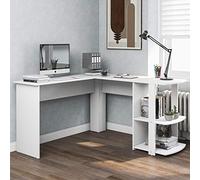 DACHETOU Scrivania angolare per computer, 75 x 140 x 140 cm, bianca, a forma di L, con 2 ripiani