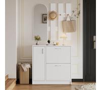 DACHETOU Set appendiabiti da corridoio, 35 x 80 x 80 cm, 2 ante pieghevoli e una porta scorrevole, con specchio e gancio, scarpiera bianca, scaffale per soggiorno