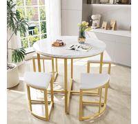 DACHETOU Set da tavolo per sala da pranzo, quattro sedie, in MDF, con telaio in ferro dorato, moderno e lussuoso bianco