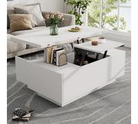 DACHETOU Tavolino moderno bianco 50 x 100 cm con doppio meccanismo di sollevamento, spazio nascosto per il soggiorno