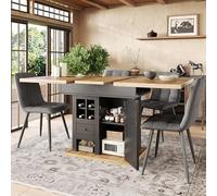 DACHETOU Tavolo da pranzo 110-140 × 80 cm, telescopico, pieghevole, per 4-6 persone, tavolo estensibile salvaspazio, per cucina e soggiorno, con portabottiglie e cassetti